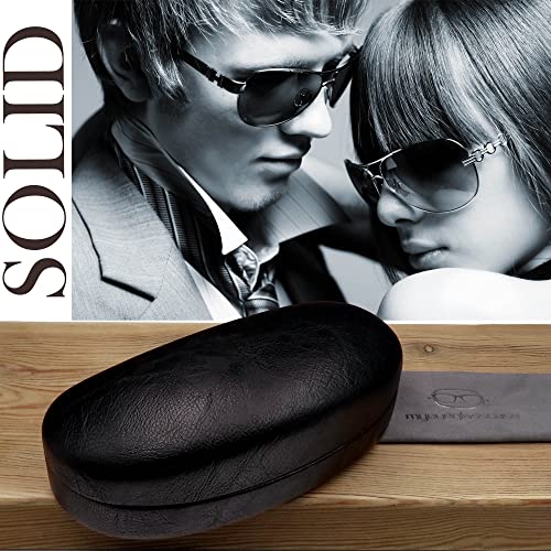 MyEyeglassCase Hard Sunglasses case - Women Glasses Case Holder - Large Durable Eyeglass Case Hard Shell with Pouch & Cloth - color: As113 Black and Pouch