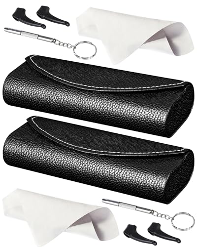RayLove Ultimate Glasses Case Kit, Hard Shell Sunglasses and Eyeglass Case with Cleaning Cloth, Screwdriver, Ear Hooks - style: 2pack,black