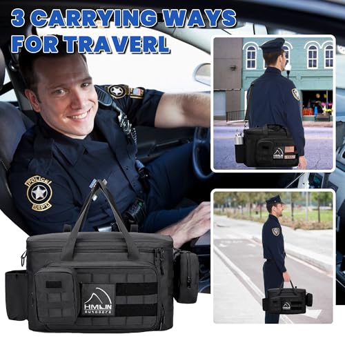 HMLIN Patrol Bag Law Enforcement,Police Gear Bag for Car Front Seat,Water Resistant Police Officer Duty bag,with MOLLE System and Cup Holders (Black)