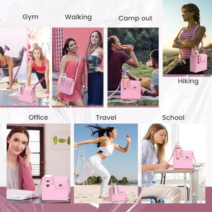 Outdoor Portable Crossbody Water Cup Purse Bag Water Bottle Carrier Bag with Phone Pocket Tumbler Carrier with Strap - color: Pink