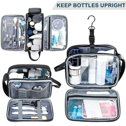 BAGSPRITE Large Toiletry Bag for Men, Women Travel Bag with Hanging Hook, Water-resistant Makeup Cosmetic Bag Shaving Kit Organizer, Bathroom Bag for Traveling - color: Black White