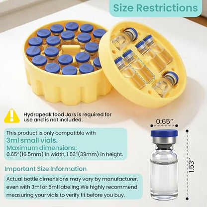 3ml Vial Insert (1 Short +1 Tall) Compatible with Hydrapeak Food Jars,Vial Insert Peptide Storage Set for 32/25/18oz Hydrapeak Food Thermos, Maximum Hold 27 Vials,Yellow.(No vials/Jar Included) - size: 1 short+1 tall (Fit 25 Ounce Hydrapeak Food Jar)