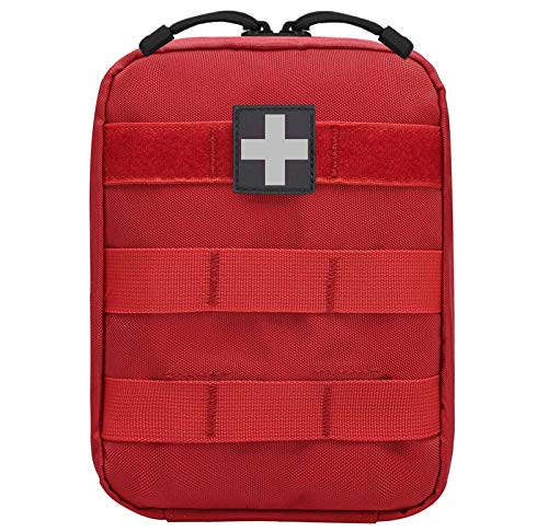 First Aid Pouch Empty Small, Tactical Molle EMT Pouch Compact Medical IFAK Rip Away Untility Bag Pouches - color: RED