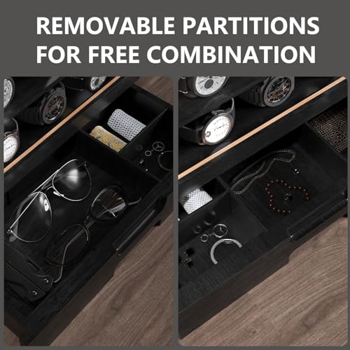 AUTOARK Wooden Watch Sunglass Display Case,12 Watch Box with Jewelry Drawer,Watch Eyeglass Holder with Window,Vertical Storage,Gift Idea,Black,AW-184 - color: Black