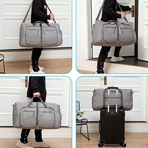 Vomgomfom 65L/85L/115L Foldable Travel Duffle Bag, Lightweight Checked Luggage with Shoe Compartment, Water-Resistant Weekender Overnight Bag for Men & Women - color: A Gray, size: 115L