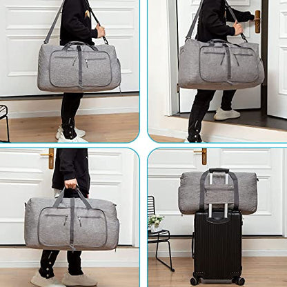 Vomgomfom 65L/85L/115L Foldable Travel Duffle Bag, Lightweight Checked Luggage with Shoe Compartment, Water-Resistant Weekender Overnight Bag for Men & Women - color: A Gray, size: 65L