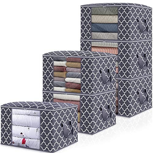 WISELIFE Storage Bags, Large Blanket Clothes Organization and Storage Containers for Bedding, Comforters, Foldable Organizer with Reinforced Handle, Clear Window,Sturdy Zippers,(Grey, 6 x 100L) - color: Dark Grey, size: 6 x 100L