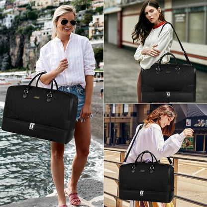 ITIEZY Weekender Overnight Bag for Women - Large Travel Duffel Bag with Shoe Compartment, Gym Duffel Bag Hospital Bag Carry On Tote Bags for Airplanes with Crossbody Bag Toiletry Bag 3Pcs Set - color: 9-black
