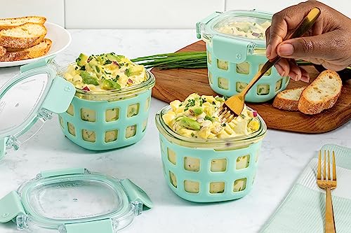 Ello DuraGlass Rounds Glass Food Storage Containers - Meal Prep Bowls with Silicone Sleeve and Airtight Lids, 2 Cup, Yucca - color: Yucca Single
