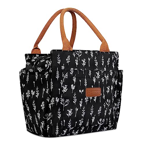 Joymee Insulated Lunch Bag For Women Reusable - White Little Flowers | Spacious Storage, Bottle Holder & Pockets, Leakproof Insulated, for Work, Travel, Picnic, Daily Use, for Adult - color: 04 White Little Flowers