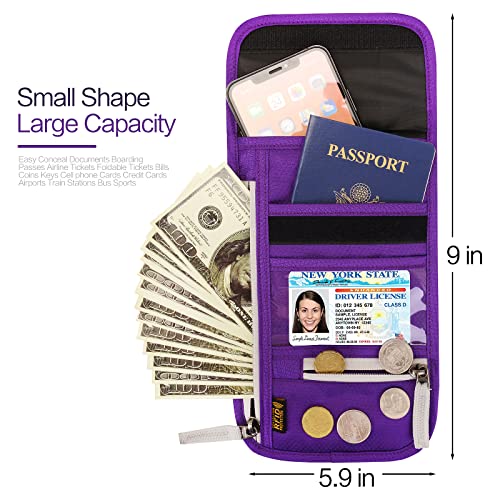 Neck Wallet Lightweight RFID Blocking Waterproof Travel Pouch Passport Wallets for Women Men - color: A-Purple