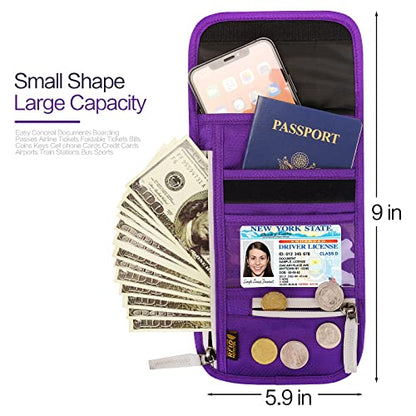 Neck Wallet Lightweight RFID Blocking Waterproof Travel Pouch Passport Wallets for Women Men - color: A-Purple