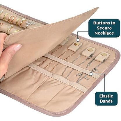PAVILIA Travel Jewelry Case Organizer, Foldable Jewelry Travel Roll Bag, Small Jewelry Travel Pouch Wallet for Earrings, Rings, Necklaces, Bracelets, Travel Packing Accessories (Quilt Pink) - color: Quilt Pink