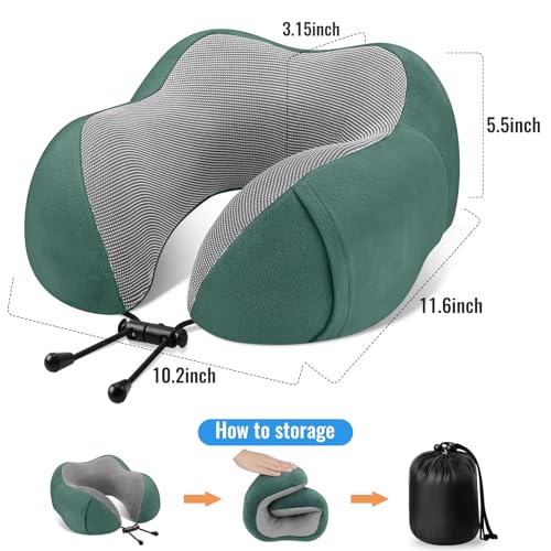 CloudBliss Travel Pillow for Airplane, Memory Foam Neck Pillow for Travel, Compact Flight Pillow with Eye Mask, Earplugs, Carry Bag,Travel Neck Pillow for Long Flight Sleep, Plane Accessories, Green. - color: Green