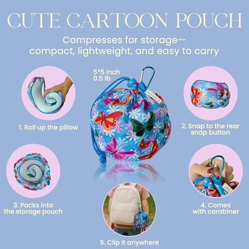 SKYTRAX® Certified Kids Safe Memory Foam Travel Neck Pillows for Kids and Toddlers Cute Cartoon Design, Car Seat & Airplane Head Neck Support, Adjustable Snap Buttons Washable Soft Cover (Butterfly) - color: Butterfly