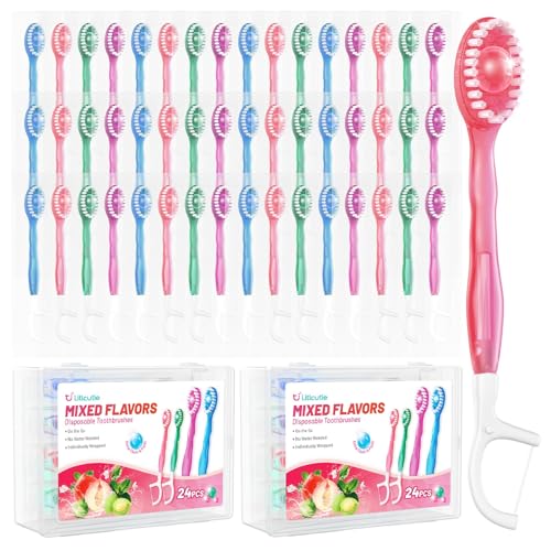 48 Pack 5-in-1 Disposable Toothbrushes with Toothpaste, Floss, Pick & Tongue Scraper, Portable Mini Toothbrush Travel Set for Kids Adults, Individually Wrapped, Work Camping, Mixed Flavor - color: Mixed Flavor, size: 1 Count (Pack of 48)