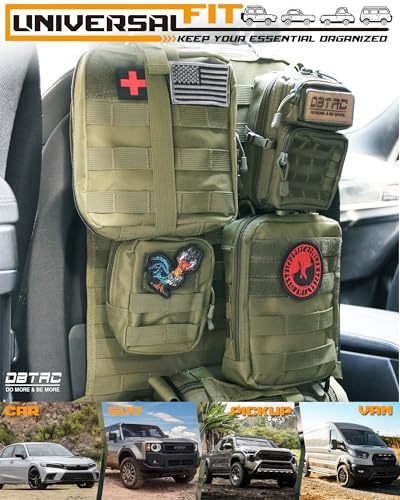 DBTAC Tactical Molle Car Seat Organizer | Vehicle Back Panel with 5X Detachable Pouches, US Flag & Writable Reflective Patch for Cars, Trucks, SUVs, Sedans - color: Green