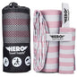 Hero Microfiber Towel, Camping, Beach, Gym, Includes Bonus Washcloth (Pink Stripe, 24" x 48") - color: Pink Stripe, size: 24" x 48"
