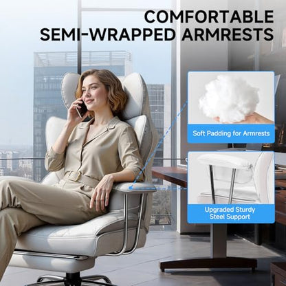 GTPLAYER Gaming Chair,Office Chair with Pocket Spring Lumbar Support, Ergonomic Comfortable Wide Office Desk Computer Chair with Outward Fixed Soft Armrests and Footrest,(PU Leather, White) - color: White