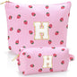 Personalized Initial Makeup Bag,Strawberry Print Preppy Cosmetic Toiletry Travel Bag,Trendy Letter Makeup Pouch for Teen Girls and Women,Holiday & Birthday Gift,2 Pack (H, Pink Strawberry) - style: H