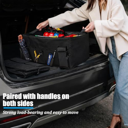 Car Trunk Organizer, Collapsible Waterproof Automotive Storage Cargo Organizer, Multi Compartment Portable Vehicle Container Box Accessories, Universal for Truck SUV Minivan (Black)