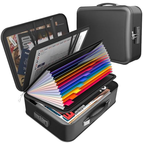 onvvippiv Hard Case Fireproof Document Box, Important File Organizer with Lock Waterproof Zipper, Portable Home Office Travel Storage Accordion Folder for Letter A4 Laptop Files - color: Black, style: Hardshell Large