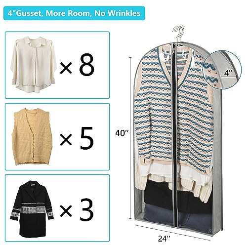3 Pack 40" Garment Bags for Hanging Clothes Storage, Clear Suits Covers with 4" Gussets for Closet Storage Travel, Plastic Protector for Coat, Jacket, Sweater, Shirts - size: 40" 3Pack