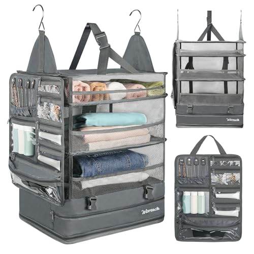 Wisreach Hanging Suitcase Organizer & Travel Shelves, Packing Cubes for Travel, Easy Packing & Wrinkle-Free Clothes, Suitcase Hanging Organizer for Carry-on Luggage, Grey - color: GREY