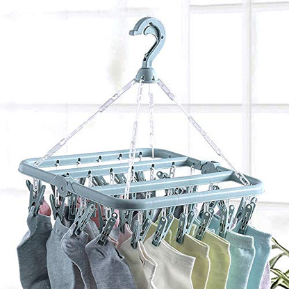 Clip and Drip Hanger Clothes Hanger Drying Rack 32 Clips (Light Blue) - color: Light Blue