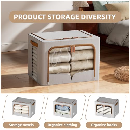 FHSQX 6 Pack Clothes Storage Bins with Metal Frame, Light Grey, 16.5x12.2x12.2 inch - color: Light Grey, size: 16.5x12.2x12.2 inch