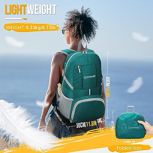 ZOMAKE Lightweight Packable Backpack 35L, Light Foldable Backpacks Water Resistant Collapsible Hiking Bag, Compact Folding Day Pack for Travel Camping(Lake Green) - color: Lake Green