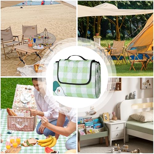 Dimatic Cute Picnic Blankets 78"x78" Extra Large Beach Blankets Waterproof Sand Proof Foldable Portable for Outdoor Family Camping - color: Avocado