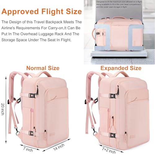 Lumesner Carry on Travel Backpacks, Extra Large 40L Flight Approved Bag for Men & Women,Expandable Suitcase Backpack With 4 Packing Cubes,Water Resistant Luggage Daypack Business Weekender Bag, Pink - color: Pink