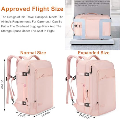 Lumesner Carry on Travel Backpacks, Extra Large 40L Flight Approved Bag for Men & Women,Expandable Suitcase Backpack With 4 Packing Cubes,Water Resistant Luggage Daypack Business Weekender Bag, Pink - color: Pink