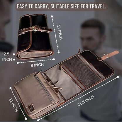 RUSTIC TOWN Leather Hanging Toiletry Bag for Men - Travel Shaving Dopp Kit - Bathroom Shower Toiletries Organizer - Leather Makeup Cosmetic Bag for Women - color: Walnut Brown