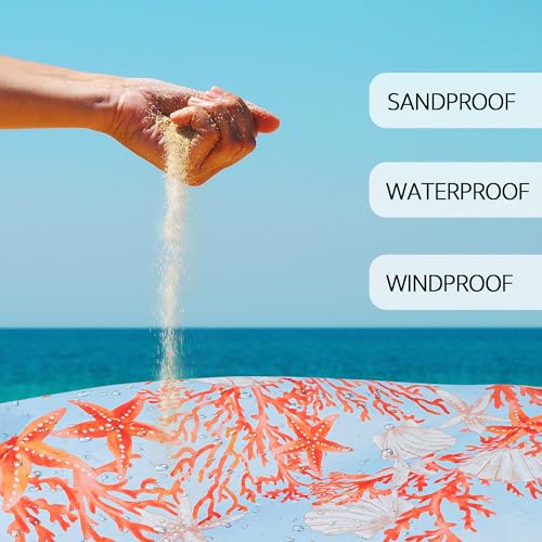 Beach Blanket Waterproof Sandproof, 9 Ft X 10 Ft Extra Large Sand Free Beach Mat, Big Compact Lightweight Quick Drying Picnic Blanket with 4 Stakes & Pockets for Camping, Travel, Hiking - color: Red Starfish, size: 9x10 FT (1～8 person)