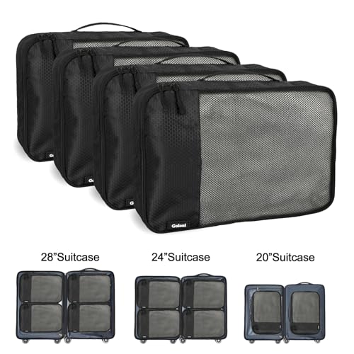 Packing Cubes for Travel Essentials,4 Set Packing Cubes for Suitcases,Lightweight Mesh Luggage Organizer Bag,Black - color: Black