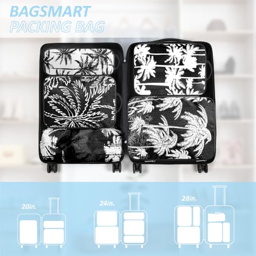 Tropical Palm Tree Travel Packing Cubes Set (7 Piece) - Essential Bag for Clothes Shoes Cosmetics Toiletry - Perfect Business Trip Accessories - color: Black-6