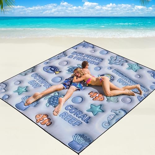 WIWIGO Beach Blanket Waterproof Sandproof Beach Mat 79" X 83"/10'x9'for 2-8 Adults Quick Drying Outdoor Picnic Mat Beach Accessories for Travel, Camping, Hiking - color: 3d - Ocean Light Blue, size: 79" X 83"（1-4person）