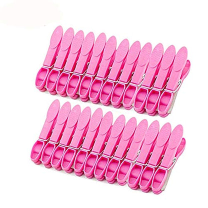 Strong Plastic Clothes Pegs for Drying Laundry Clothing Line Clips Set Travel clothespins 24 Pack Rose Red - color: Red