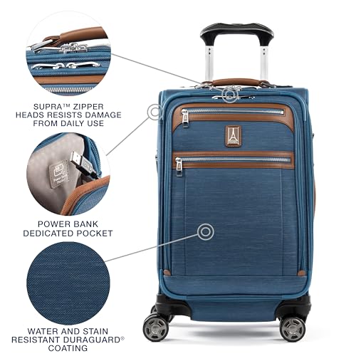 Travelpro Platinum Elite Softside Expandable Carry on Luggage, 8 Wheel Spinner Suitcase, USB Port, Suiter, Men and Women, Coastal Blue, Carry On 21-Inch - color: Coastal Blue, size: Carry-On 21-Inch