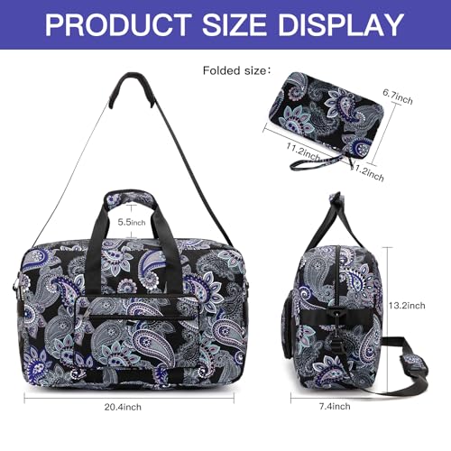 F.FETIVIN Weekender Bag Carry On Travel Duffle Bag Medium Overnight Bag for Women(Black Paisley) - color: 11-Black Paisley