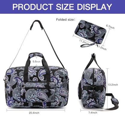 F.FETIVIN Weekender Bag Carry On Travel Duffle Bag Medium Overnight Bag for Women(Black Paisley) - color: 11-Black Paisley