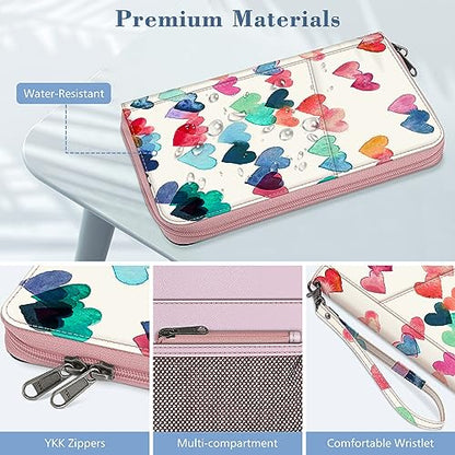 Fintie Family Passport Holder Wallet, RFID Blocking Travel Document Organizer Clutch Bag Credit Cards Case Cover for Women Men - color: Raining Hearts