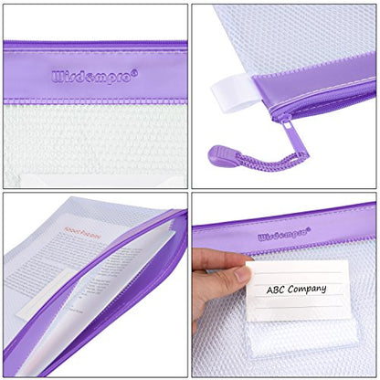 Wisdompro Zipper Pouch, 4 Packs Durable Letter Size Waterproof Mesh File Bag, Document Organizer - Purple - color: Purple