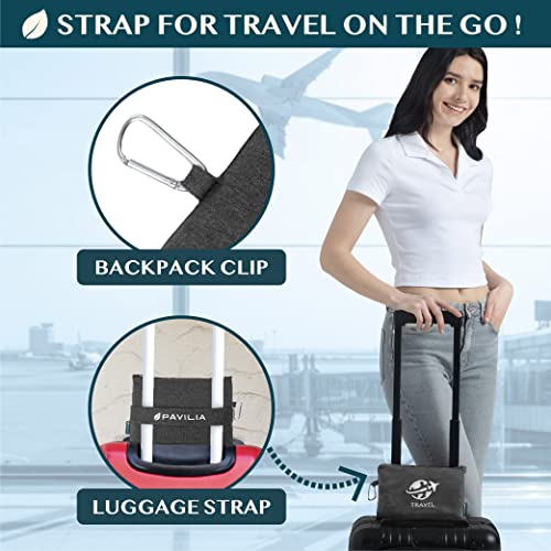 PAVILIA Travel Blanket Airplane Compact with Bag, Small Travel Pillow Blanket for Long Flights, Lightweight Plane Blanket with Luggage Strap, Camping Blanket for Traveler Essentials, Black, 65x40 - color: Black
