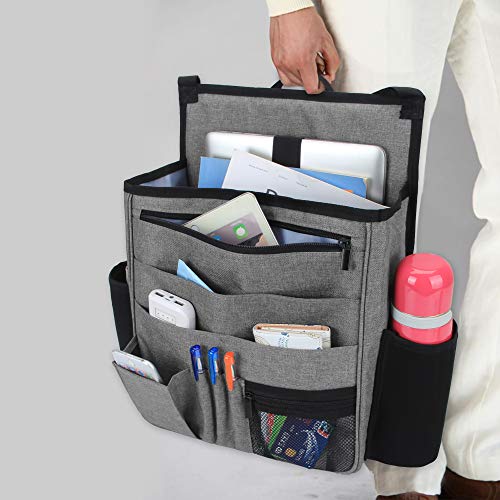 LUXJA Car Front Seat Organizer with Laptop and Tablet Storage Pockets, Car Seat Organizer with Back Adjustable Straps, Gray - color: Gray