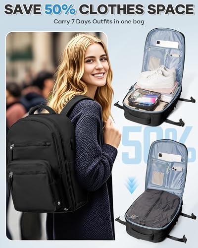 Vacuum Backpack Travel Backpack with vacuum system with Pumpm, Mochila de Viaje Compresion al vacio, Personal Item Carry on Bag, Black - color: C- Black