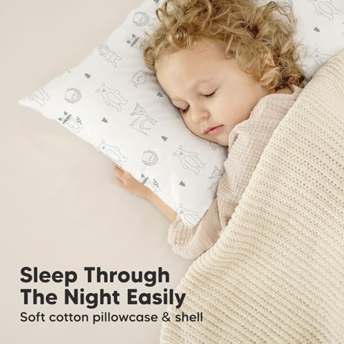 KeaBabies Organic Toddler Pillow with Pillowcase, Jumbo 14X20 - Soft Cotton Toddler Pillows for Sleeping - Machine Washable - Perfect for Travel, Toddler Bed Set (KeaFriends) - color: Keafriends