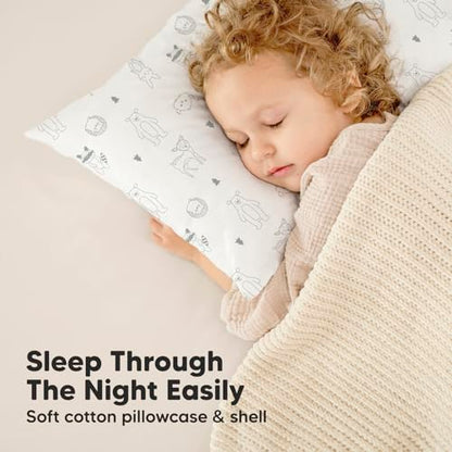 KeaBabies Organic Toddler Pillow with Pillowcase, Jumbo 14X20 - Soft Cotton Toddler Pillows for Sleeping - Machine Washable - Perfect for Travel, Toddler Bed Set (KeaFriends) - color: Keafriends
